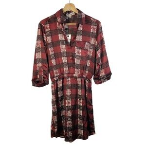 Oxford Circus Red & Black Plaid Fit & Flare Shirt Mini Dress S